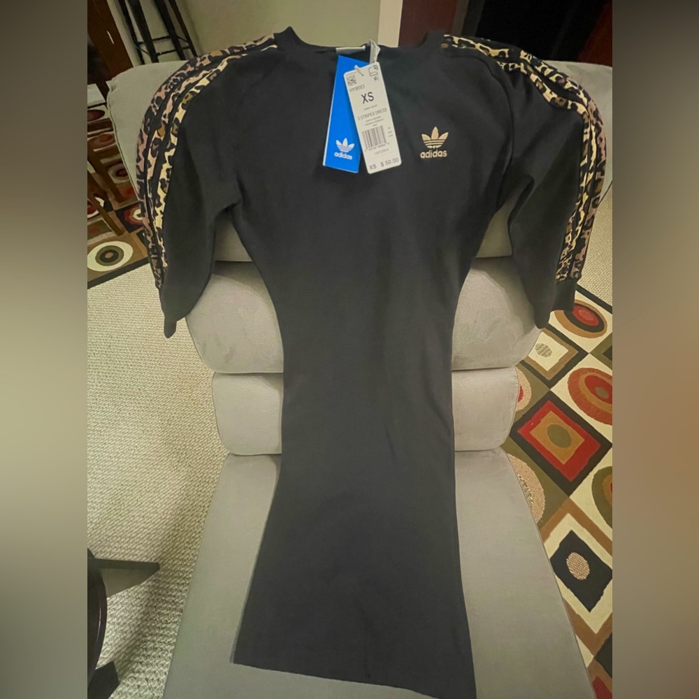 Black Adidas Dress w/ Leopard Print Sleeves